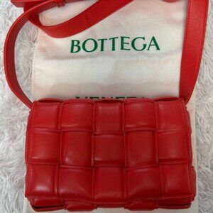 BOTTEGA VENETA Nappa Maxi Intrecciato Padded Small Cassette Crossbody Bag in Red